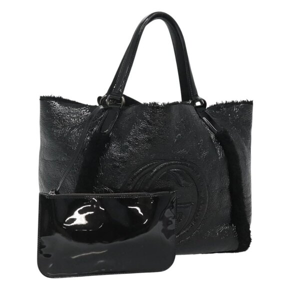 GUCCI Soho Hand Bag Enamel Black 282309 Auth